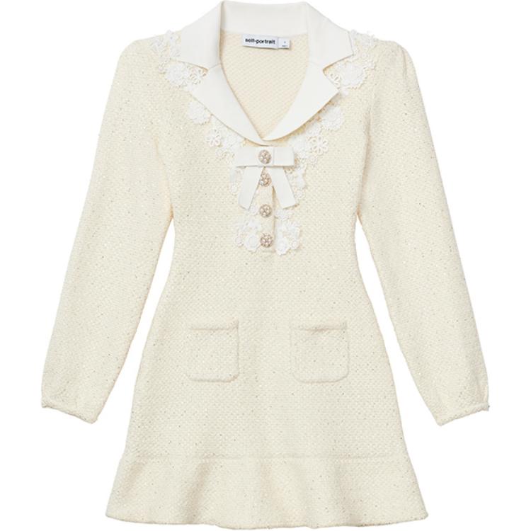 (Women) Self-Portrait  Ivory White Long Sleeve Lace Detail Casual Dress SWF351M01100 圖 2