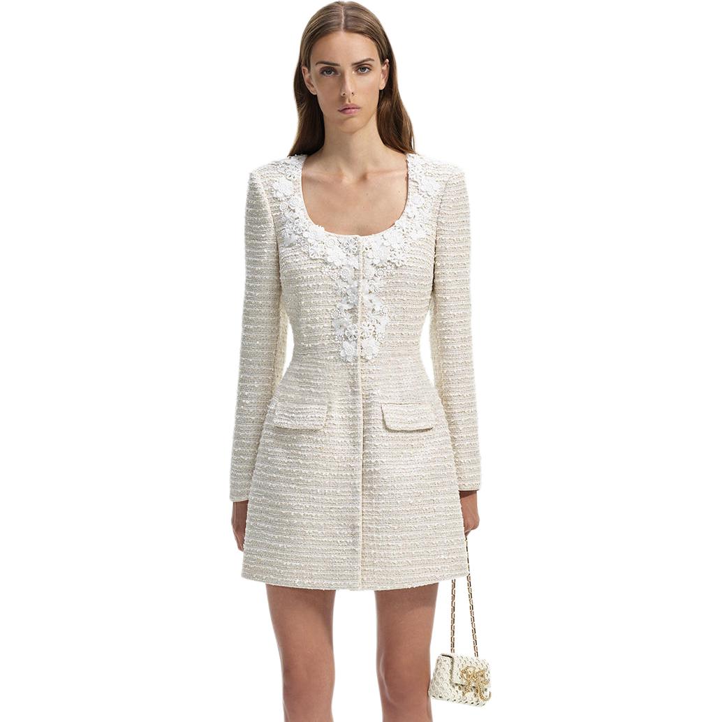 (Women) Self-Portrait  Ivory White Long Sleeve Mini Dress with Waist Detail SWF351Y02400 圖 3