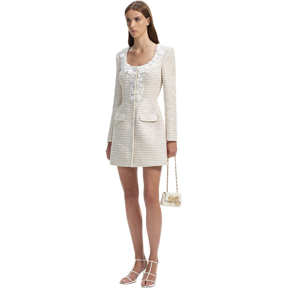 (Women) Self-Portrait  Ivory White Long Sleeve Mini Dress with Waist Detail SWF351Y02400 圖 5