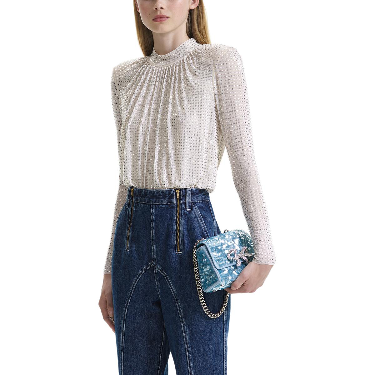 Lookbook (W) Self-Portrait 象牙白長袖襯衫 星鑽裝飾設計 SWF344C02800