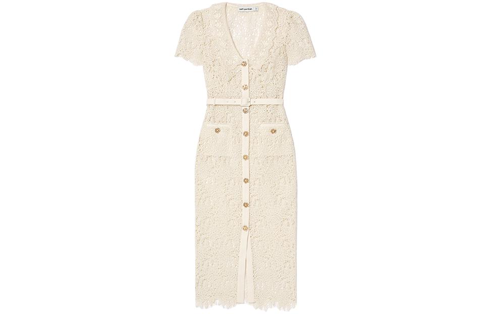 (Women) Self-Portrait  Ivory White Midi Dress with Collar and Cinched Waist. SWF352Y12700 圖 2