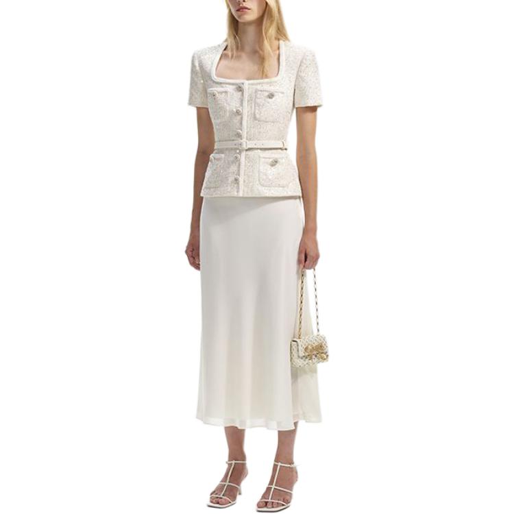 (Women) Self-Portrait  Ivory White Midi Dress with U-Neck and Short Sleeves. SWF351Y05600 圖 3