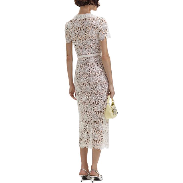 (Women) Self-Portrait  Ivory White Midi Dress with Collar and Cinched Waist. SWF352Y12700 圖 4