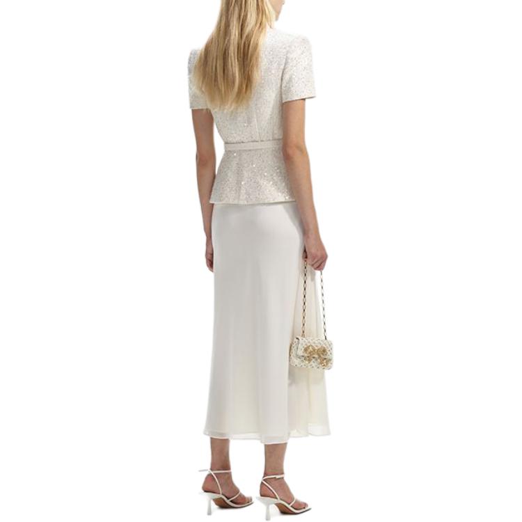 (Women) Self-Portrait  Ivory White Midi Dress with U-Neck and Short Sleeves. SWF351Y05600 圖 4