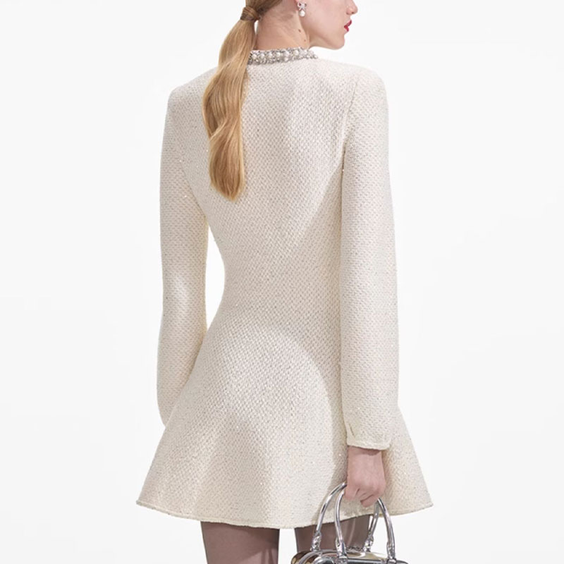 (Women) Self-Portrait  Ivory White Sequin Embellished Knit Long Sleeve Dress SWF361M04900 圖 4