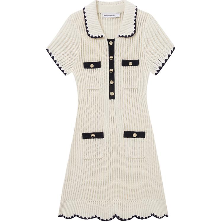 (Women) Self-Portrait  Ivory White Short-Sleeve Collared Mini Dress SWF353M01100