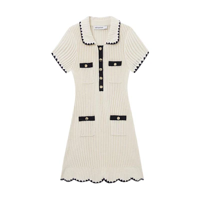 (Women) Self-Portrait Ivory White Short-Sleeve Collared Mini Dress SWF353M01100