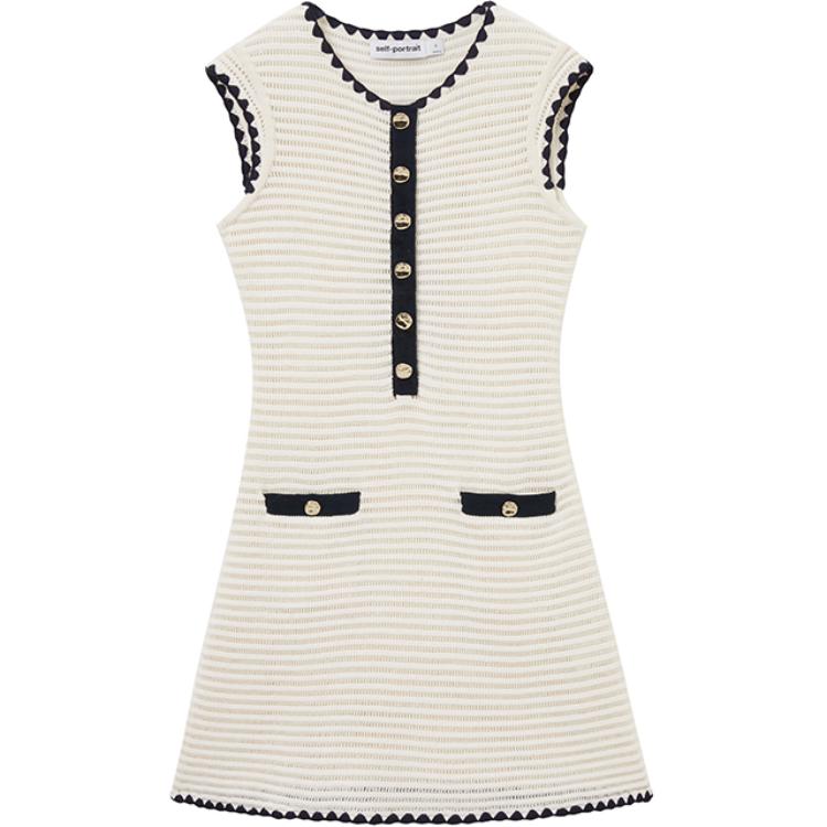 (Women) Self-Portrait  Ivory White Sleeveless Knit Mini Dress. SWF353M00700