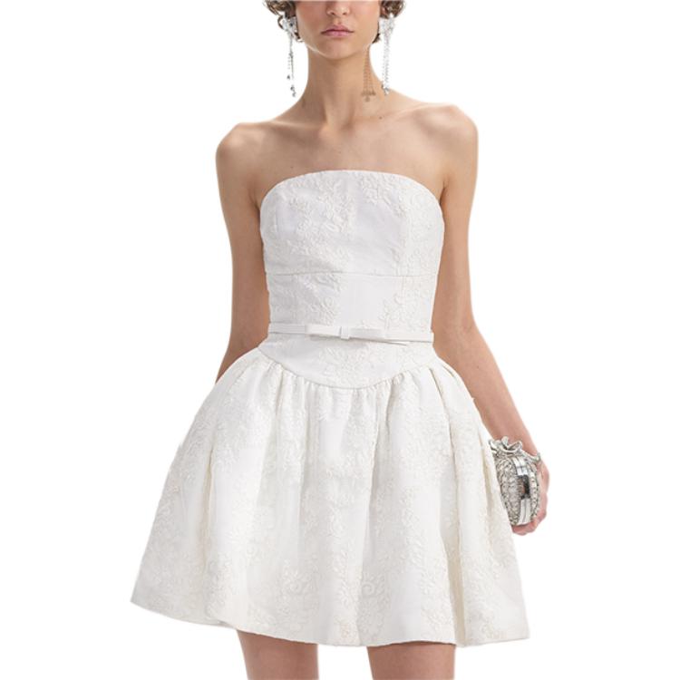 (Women) Self-Portrait  Ivory White Sleeveless Short Waist-Defined Dress SWF354Y13200