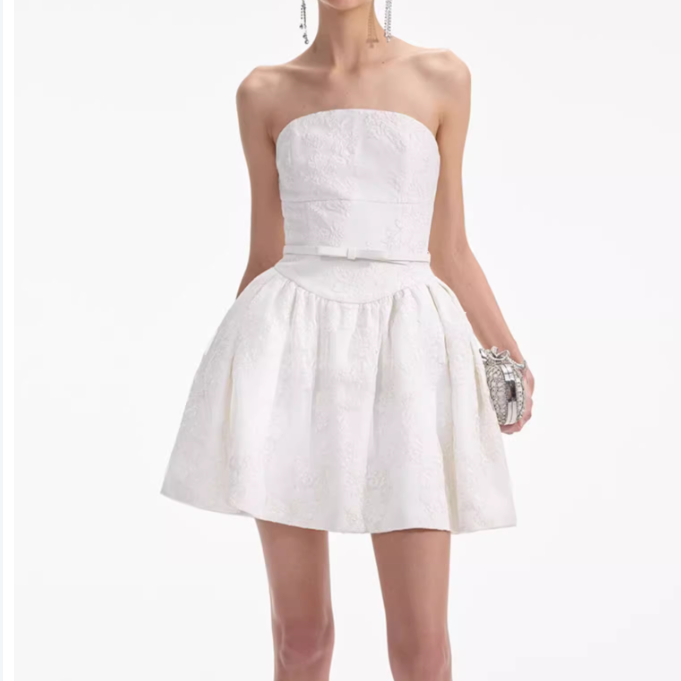 (Women) Self-Portrait  Ivory White Sleeveless Short Waist-Defined Dress SWF354Y13200 圖 5