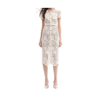 (Women) Self-Portrait Ivory White Soft Breathable Short Sleeve Dress SWF353Y08600