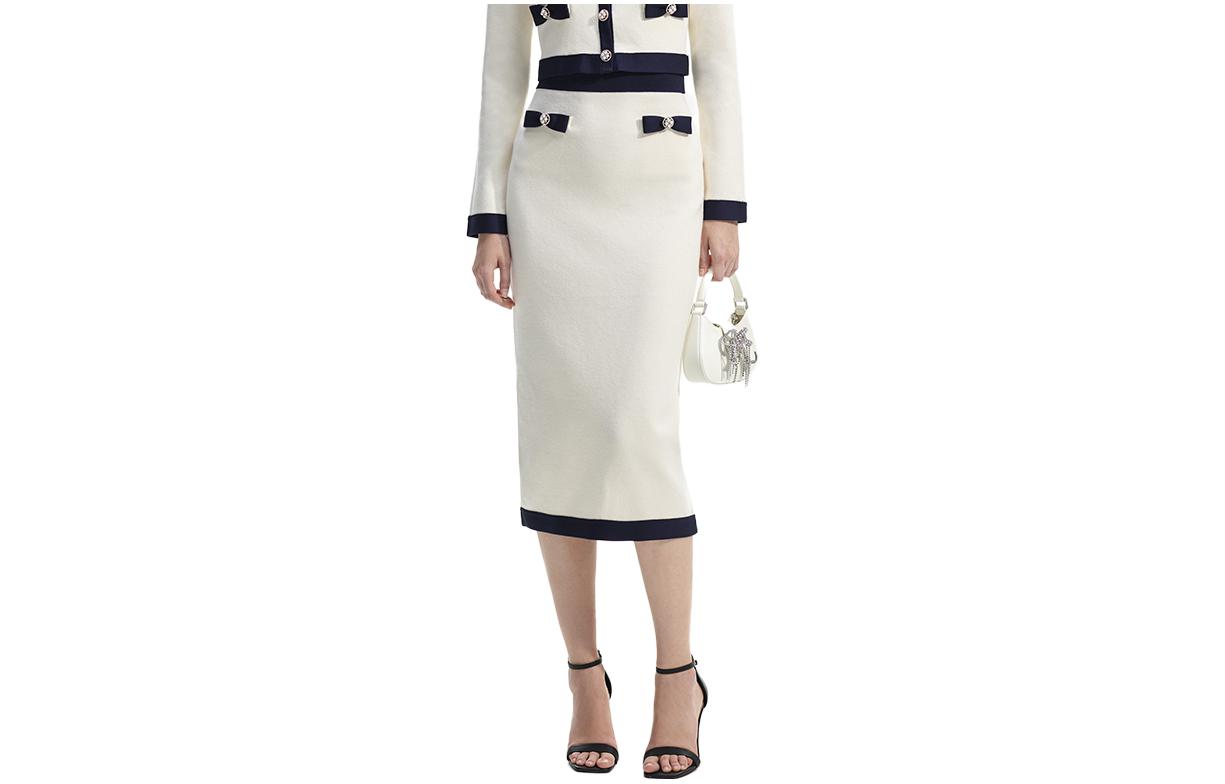 (Women) Self-Portrait  Ivory White Solid Slim Fit Casual Long Dress SWF351M02600