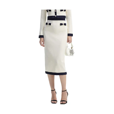 (Women) Self-Portrait Ivory White Solid Slim Fit Casual Long Dress SWF351M02600