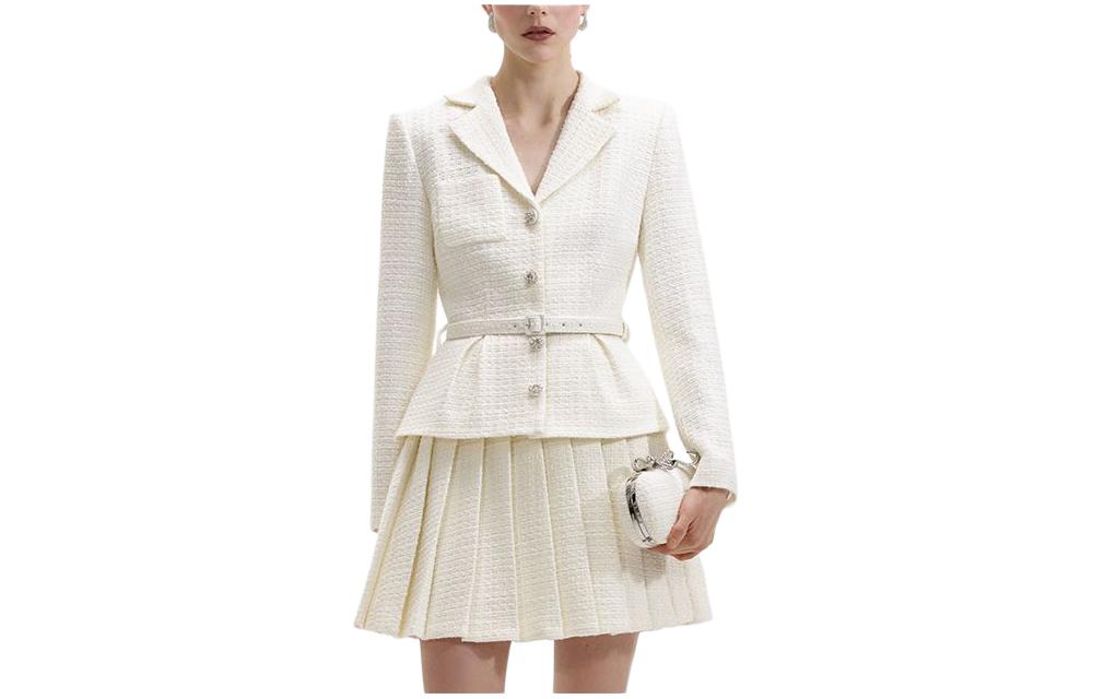 (Women) Self-Portrait  Ivory White Tweed Blazer Style Short Long Sleeve Dress SWF352Y17200 圖 2