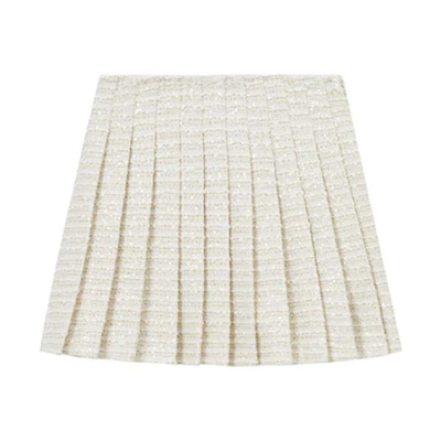 (Women) Self-Portrait Ivory White Tweed Pleated Mini Skirt Casual Style. SWF351Q01000