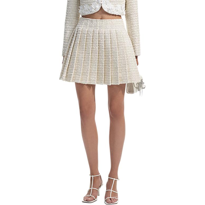(Women) Self-Portrait  Ivory White Tweed Pleated Mini Skirt Casual Style. SWF351Q01000 圖 3