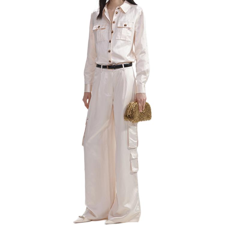 Lookbook (W) Self-Portrait 象牙白寬腿實用休閒長褲 SWF353K02500