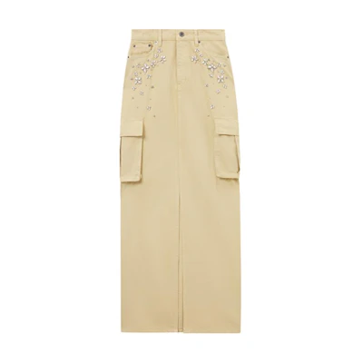 (Women) Self-Portrait Khaki Midi Skirt with Slit and Rhinestone Detail Casual Wear SWF353Q00500