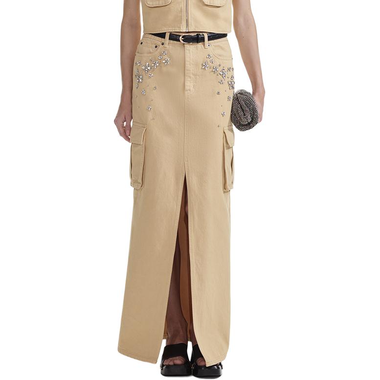 (Women) Self-Portrait  Khaki Midi Skirt with Slit and Rhinestone Detail Casual Wear SWF353Q00500 圖 3