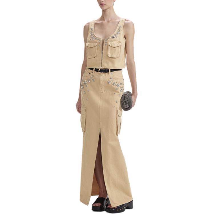 (Women) Self-Portrait  Khaki Midi Skirt with Slit and Rhinestone Detail Casual Wear SWF353Q00500 圖 5
