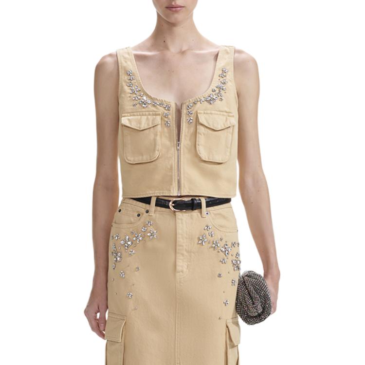 (Women) Self-Portrait  Khaki Utility Vest with Rhinestone Detail. SWF353B00600 圖 3