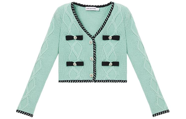 (Women) Self-Portrait  Knit Cardigan Mint Green V-Neck Bow Button Striped Sweater. SWF351M04200 圖 2