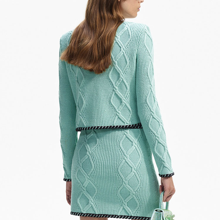 (Women) Self-Portrait  Knit Cardigan Mint Green V-Neck Bow Button Striped Sweater. SWF351M04200 圖 4