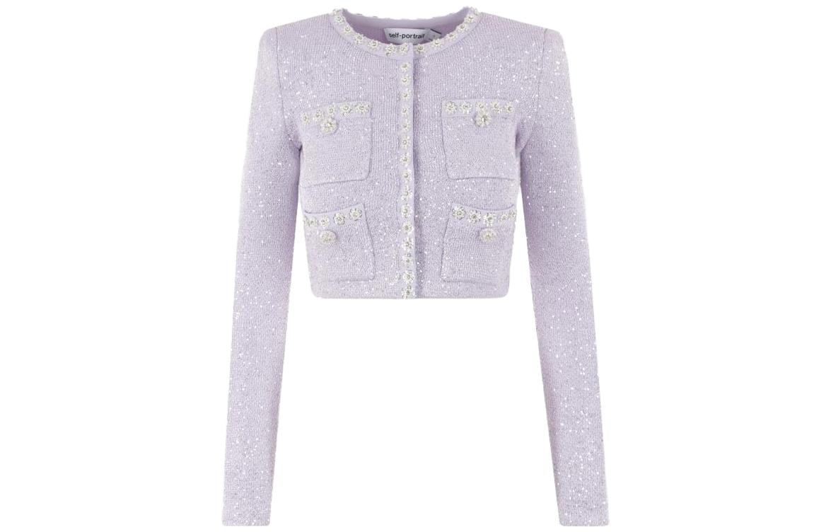 Lookbook (W) Self-Portrait Cardigan Rajut Butang Permata Ungu Muda. PF23107JLPURPLE