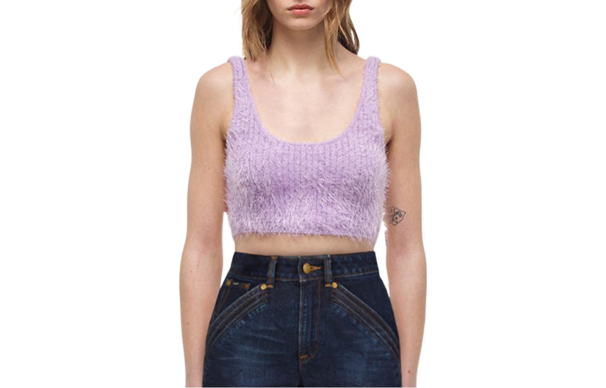 (Women) Self-Portrait  Knit Fuzzy Cropped Tank Top Purple SWF324M10500