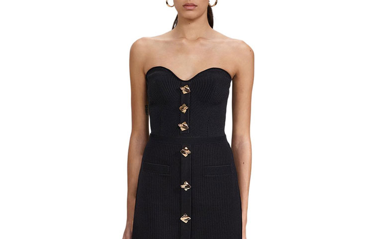 (Women) Self-Portrait  Knitted Button Slim Fit Strapless Top SWF333M01600