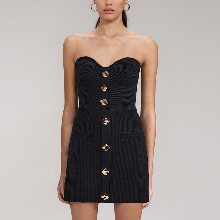 Shop (W) Top Sin Tirantes Ajustado de Punto con Botones de Self-Portrait. SWF333M01600