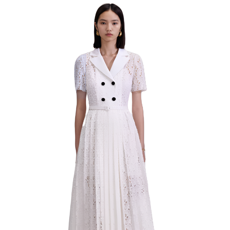 (Women) Self-Portrait  Lace Double-Breasted Vintage Blazer Dress Short Sleeve SWF343Y04000