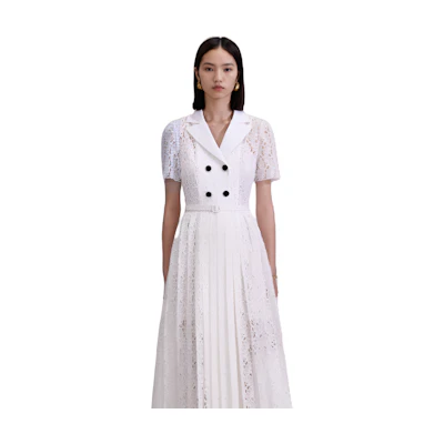 (Women) Self-Portrait Lace Double-Breasted Vintage Blazer Dress Short Sleeve SWF343Y04000