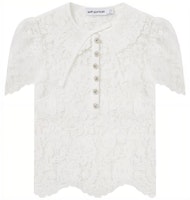 (Women) Self-Portrait Lace Floral Bow Collar White Short Sleeve Top SWF343C00800 (Women) Self-Portrait Lace Floral Bow Collar White Short Sleeve Top SWF343C00800