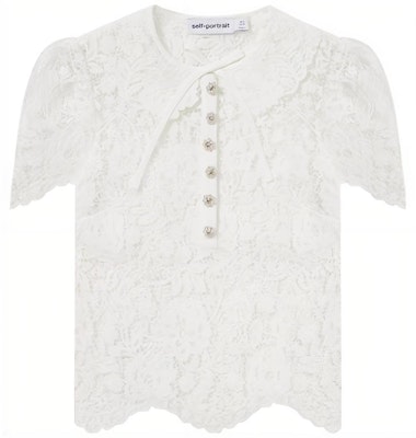 (W) Self-Portrait 蕾絲花卉蝴蝶結領白色短袖上衣 SWF343C00800 Buy (W) Self-Portrait 蕾絲花卉蝴蝶結領白色短袖上衣 SWF343C00800