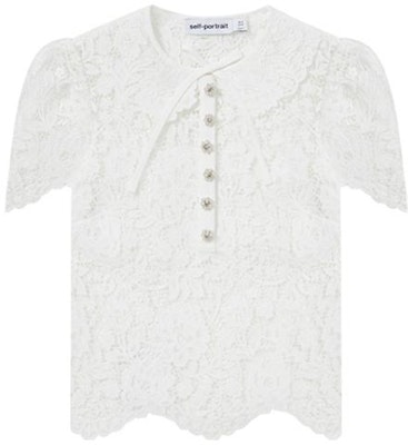 (W) Self-Portrait 蕾絲花卉蝴蝶結領白色短袖上衣 SWF343C00800 Order (W) Self-Portrait 蕾絲花卉蝴蝶結領白色短袖上衣 SWF343C00800