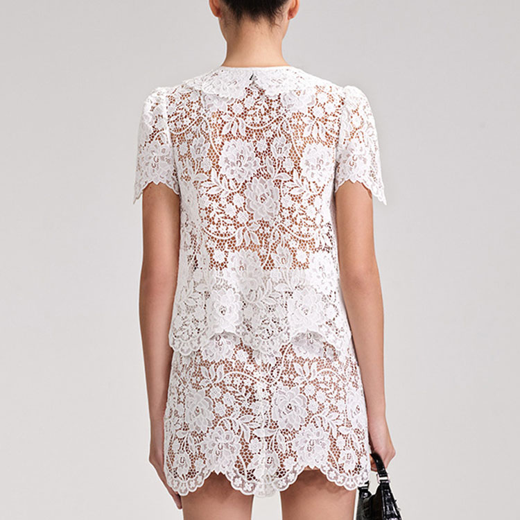 Shop (W) Self-Portrait 蕾絲花卉蝴蝶結領白色短袖上衣 SWF343C00800