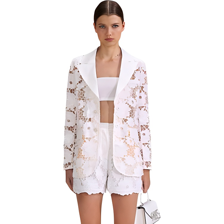 (Women) Self-Portrait  Lace Floral Cardigan Shirt - Elegant V-Neck Long Sleeve. SWF342T01400