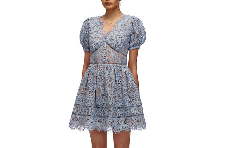 (Women) Self-Portrait  Lace Floral Puff Sleeve Short Dress in Misty Blue. SWF321Y00400 圖 3