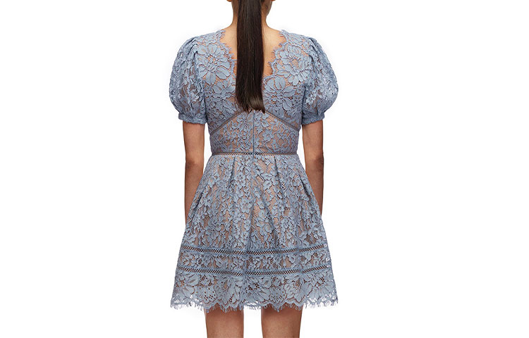 (Women) Self-Portrait  Lace Floral Puff Sleeve Short Dress in Misty Blue. SWF321Y00400 圖 4