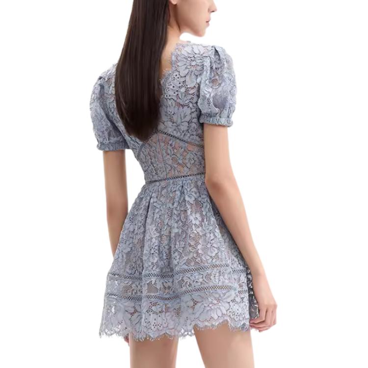 (Women) Self-Portrait  Lace Floral Puff Sleeve Short Dress in Misty Blue. SWF321Y00400 圖 7