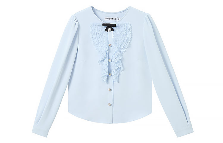 Order (W) Blusa de Encaje Manga Larga con Lazo Self-Portrait Azul Misty. SWF343C01700