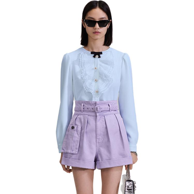 Lookbook (W) Blusa de Encaje Manga Larga con Lazo Self-Portrait Azul Misty. SWF343C01700