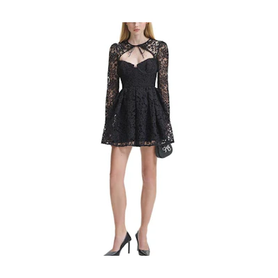 (Women) Self-Portrait Lace Long Sleeve Dress - Classic Black. SWF344Y13500