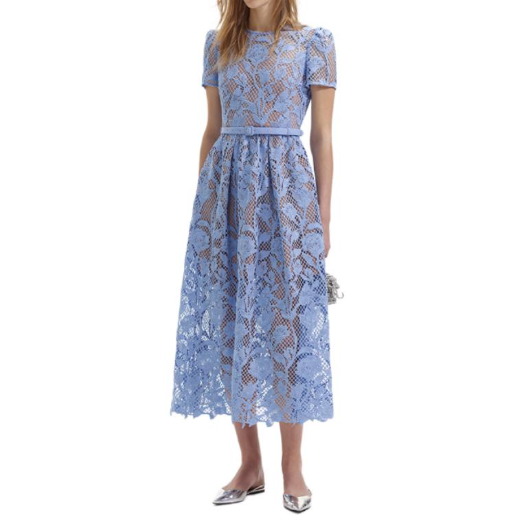 (Women) Self-Portrait  Lace Midi Dress Short Sleeve in Misty Blue. SWF352Y12600 圖 3