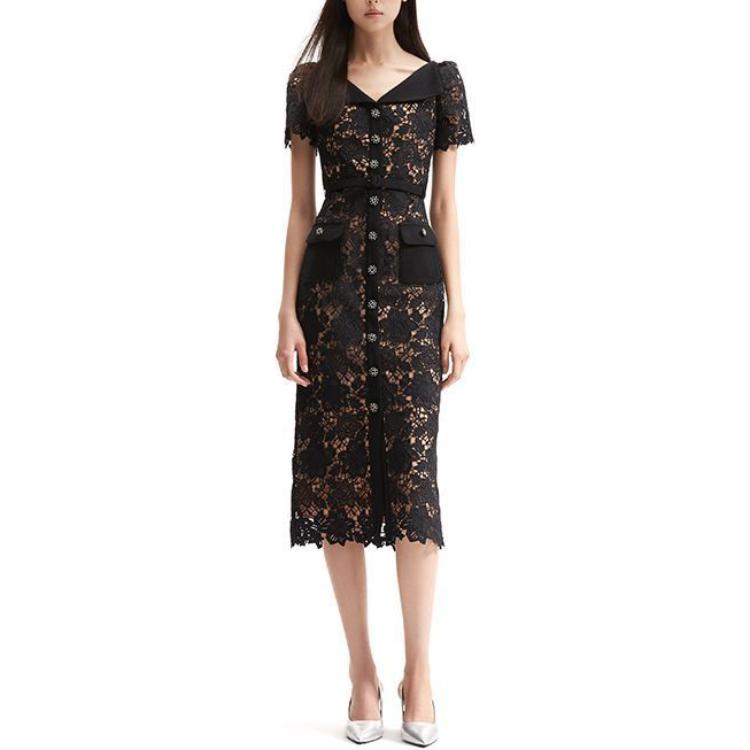 (Women) Self-Portrait  Lace Midi Dress with Collar in Classic Black SWF351Y02700 圖 3
