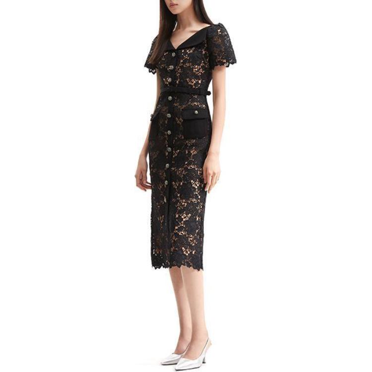 (Women) Self-Portrait  Lace Midi Dress with Collar in Classic Black SWF351Y02700 圖 5