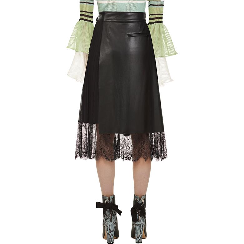 Purchase (W) Self-Portrait 高腰A字皮革裙附蕾絲口袋 - 經典黑 SWF321Q07300