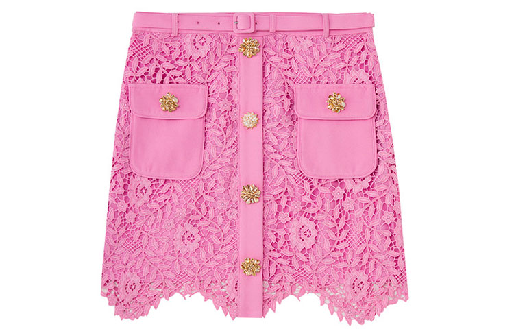 (Women) Self-Portrait  Lace Pocket High-Waist Casual Straight Mini Skirt SWF342Q02300