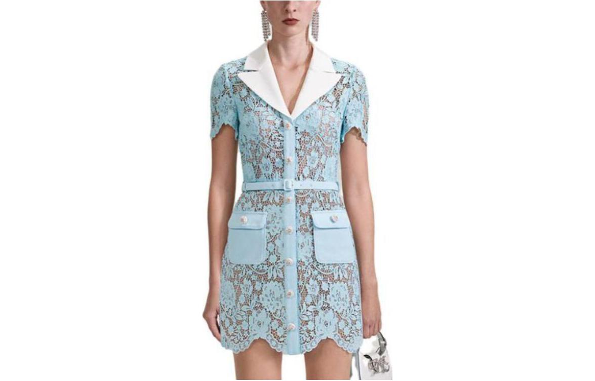 Order (W) Self-Portrait 蕾丝翻领修身派对连衣裙 - 雾霾蓝 SWF343Y08700